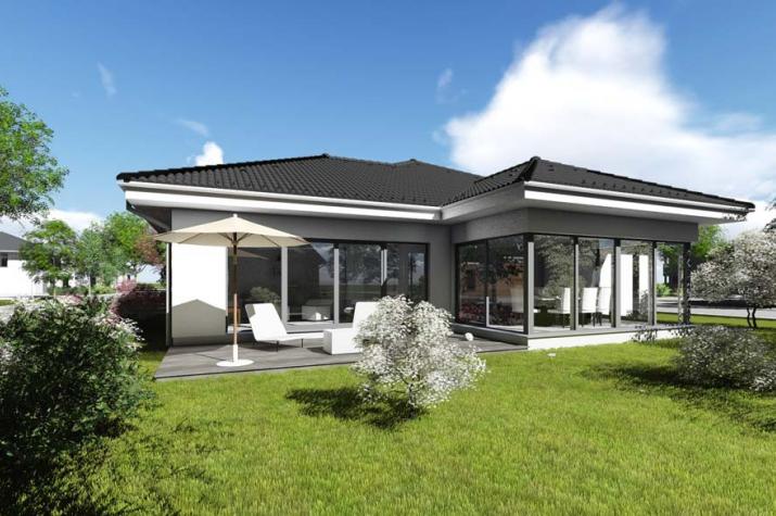 Bungalow | BU4 | 140 qm | 4 Zimmer | 2 Bäder | Küche | HWR | analog KfW55 - Ansicht Terrasse Bungalow | BU4 | 140 qm | 4 Zimmer | 2 Bäder | Küche | HWR | analog KfW55 - Ansicht Terrasse